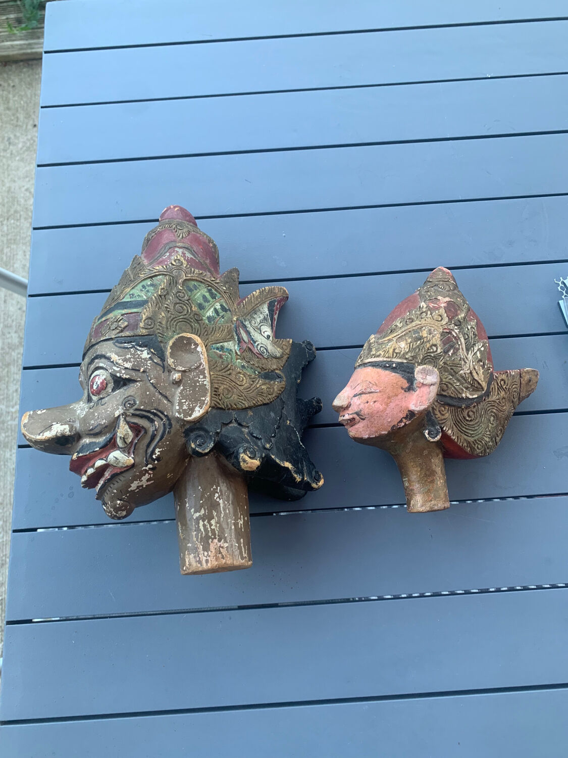 Indonesian wooden puppet heads