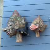 Indonesian wooden puppet heads