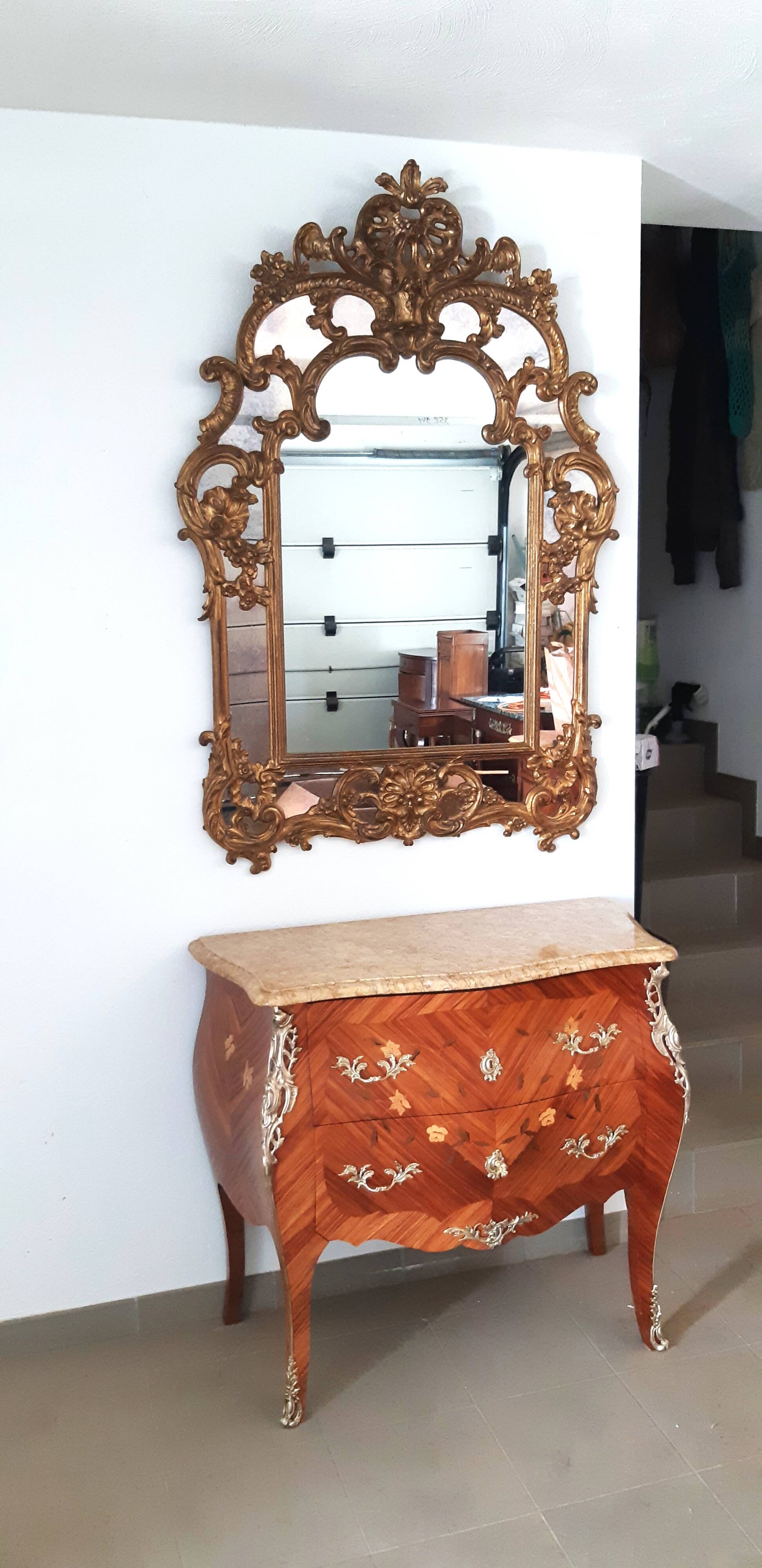 Grand miroir italien moitié xxème bois doré exceptionnel