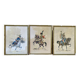 3 old engravings of horses / triptych riders golden frame