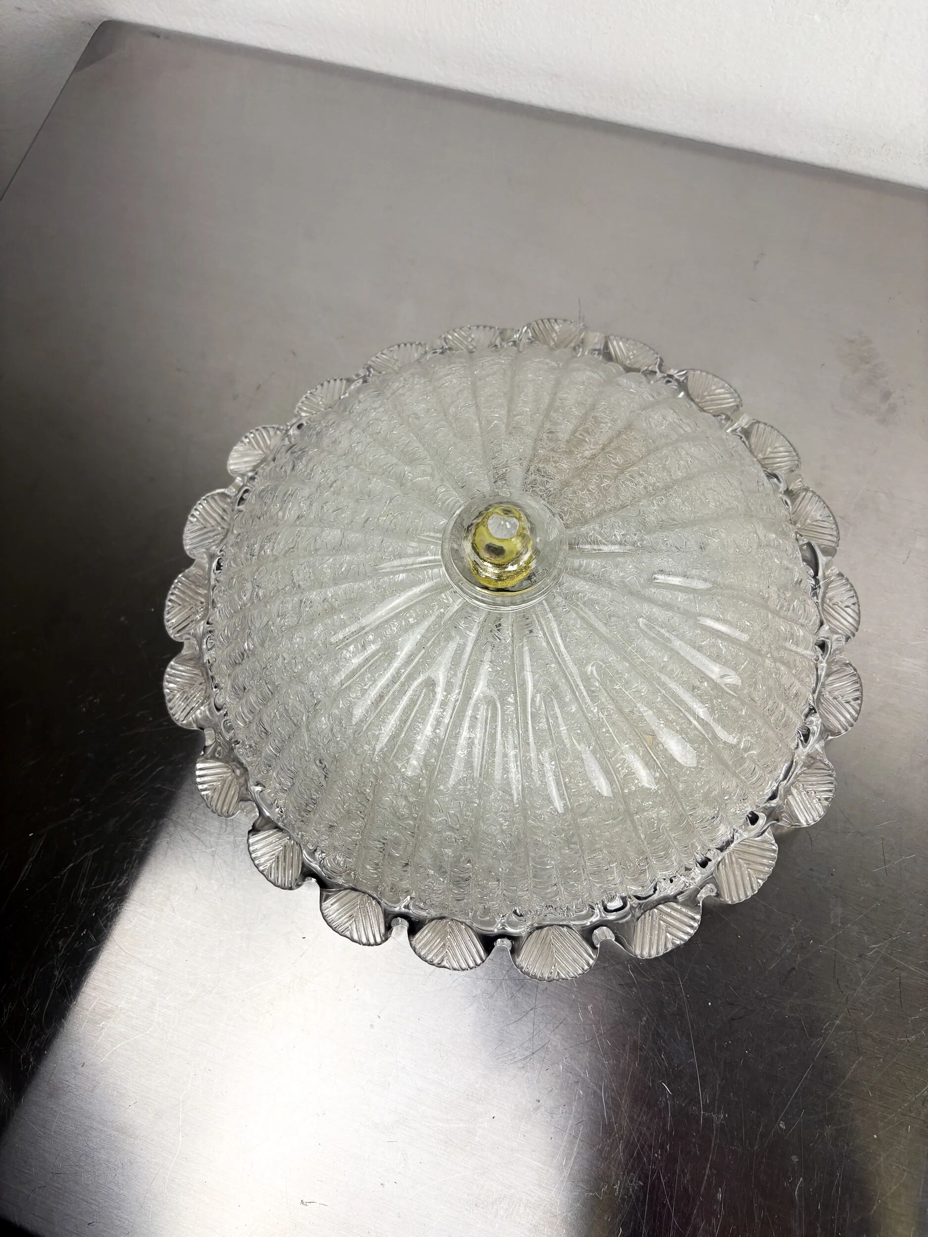 Murano glass scalloped flushmount ceiling light, Italy 1960s