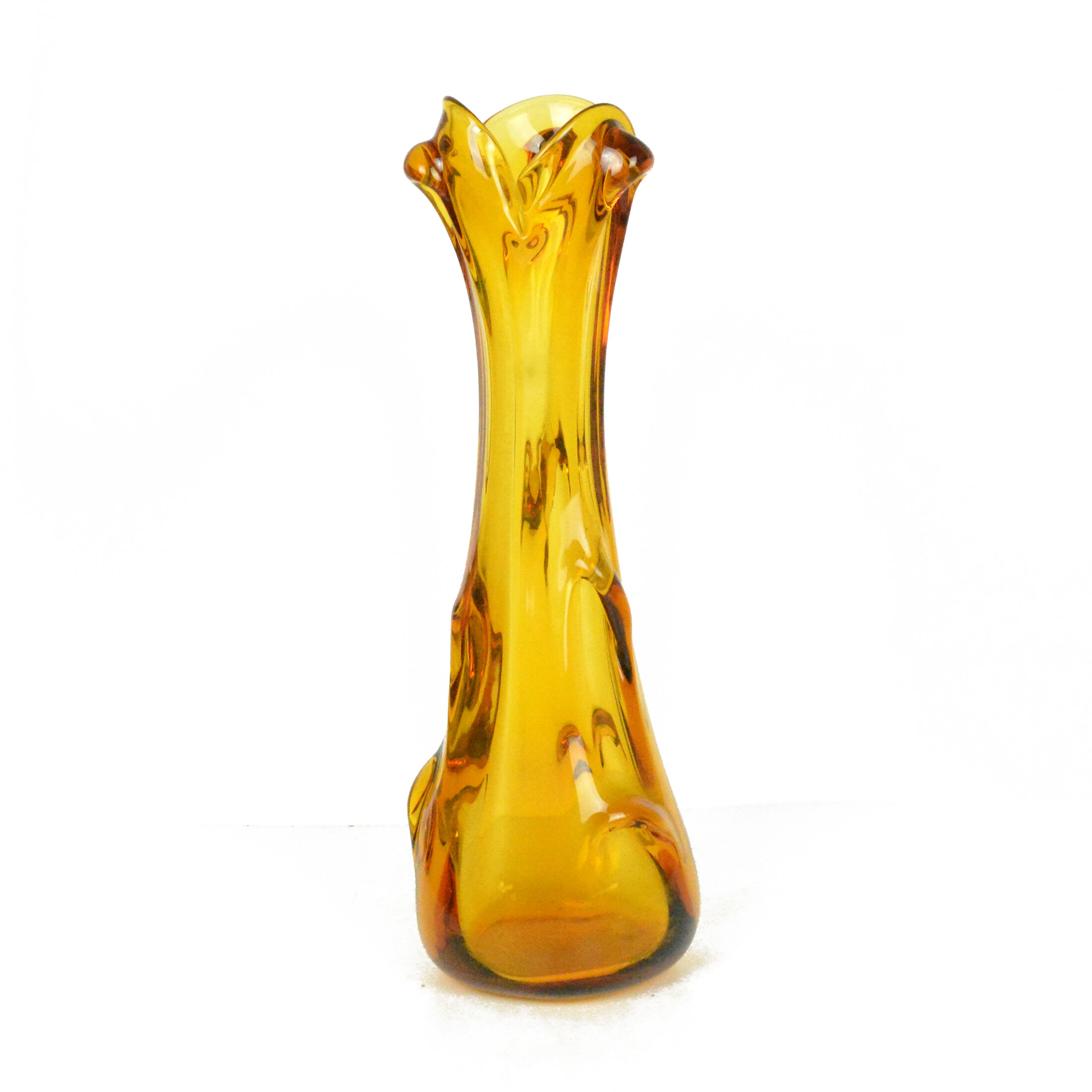 1960s modern hand-formed vase, so-called rwaniec Huta Szkła Hortensja, Poland
