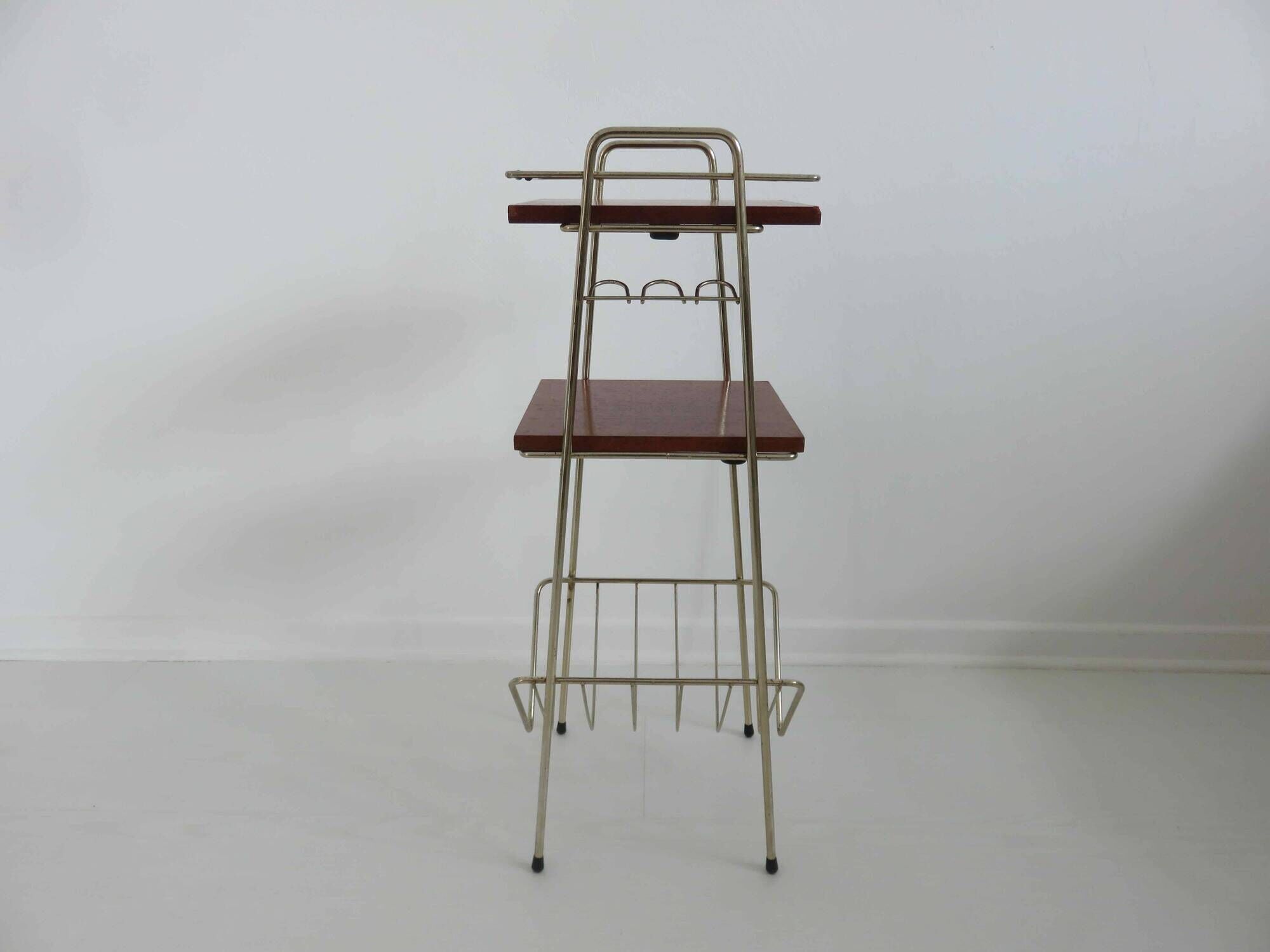 Magazine holder, metal and wood 50s 60s