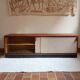 Teak enfilade, sliding canvas doors, 1960s.