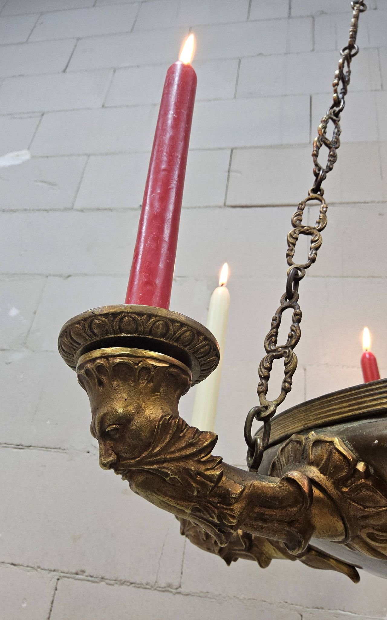 Antique Neo-Renaissance Greenman candle chandelier (Empire)