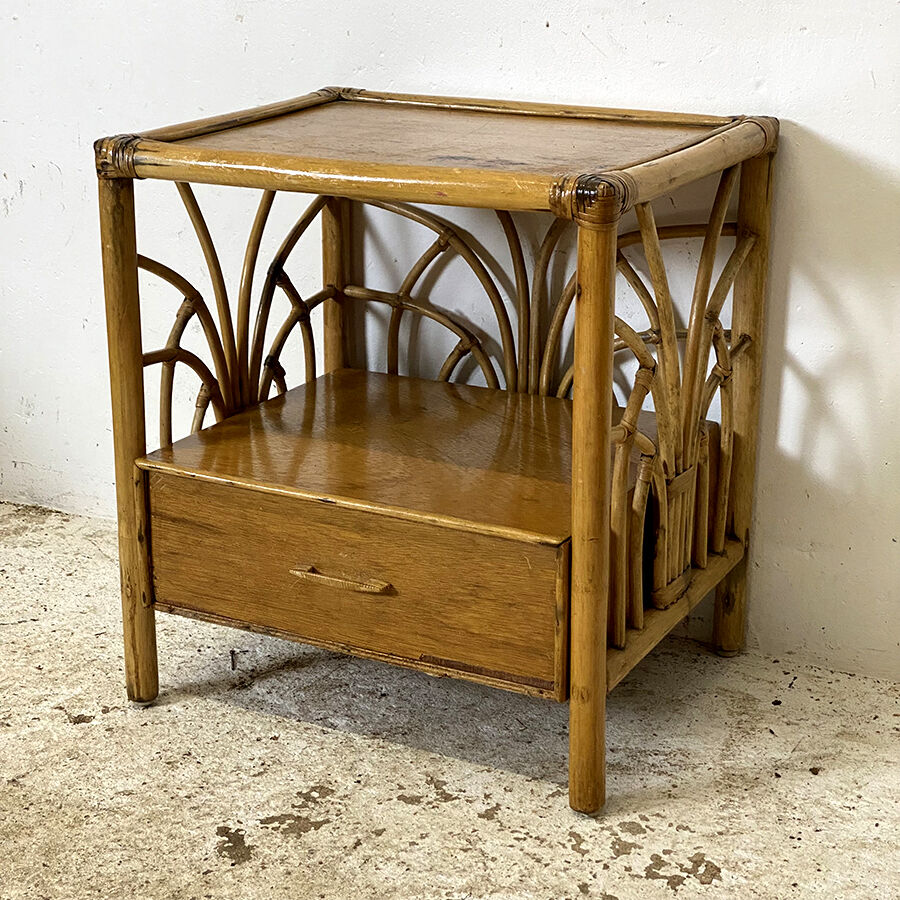 Vintage rattan bedside table 60's
