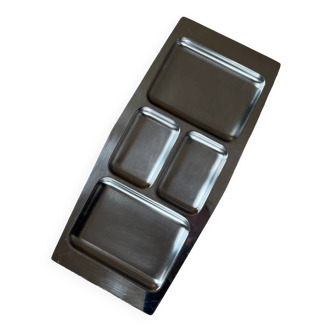 Flat stainless steel serving tray with chrome compartments