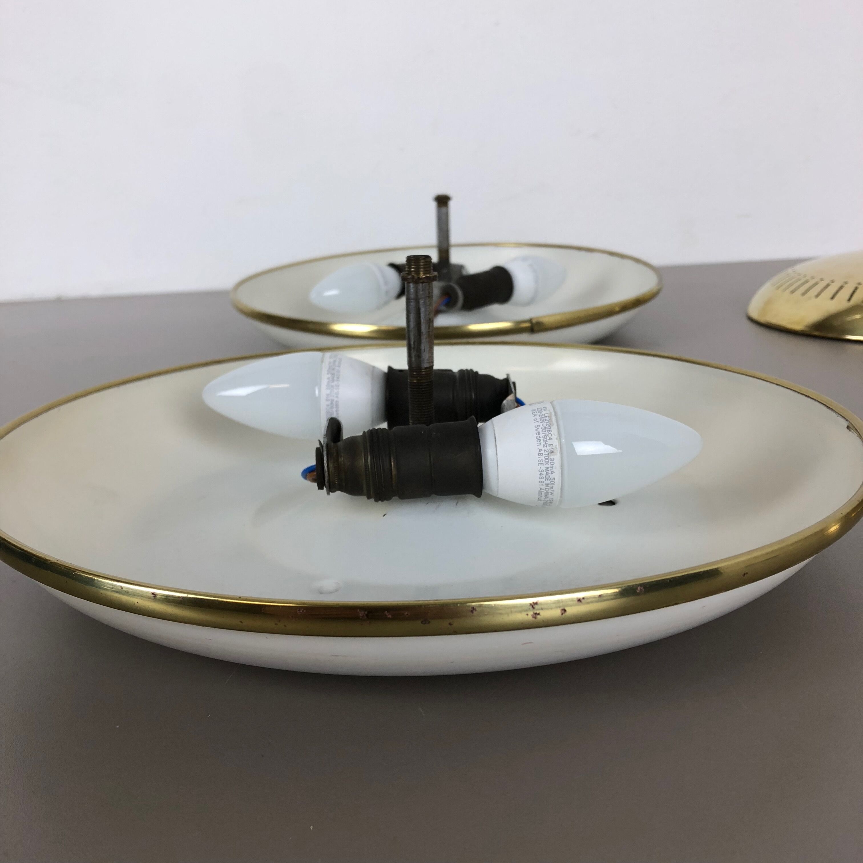 Set of two modernist brass metal sconces wall light, italy, 1950s