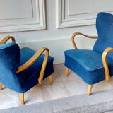 Pair of wing chairs flesh Scandinavian Danish 50s 60s blue