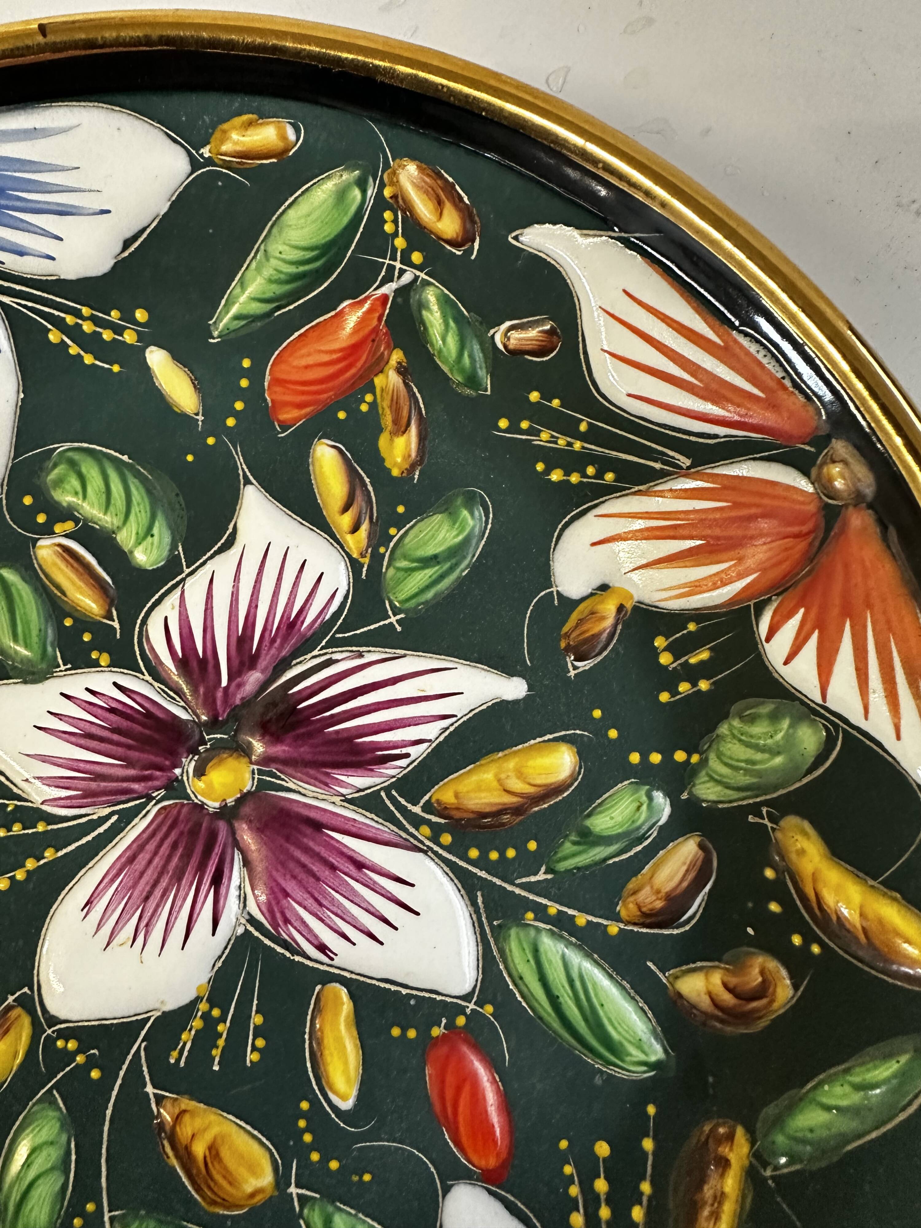 Ceramic and enamel dish with floral decoration by Hubert Béquet