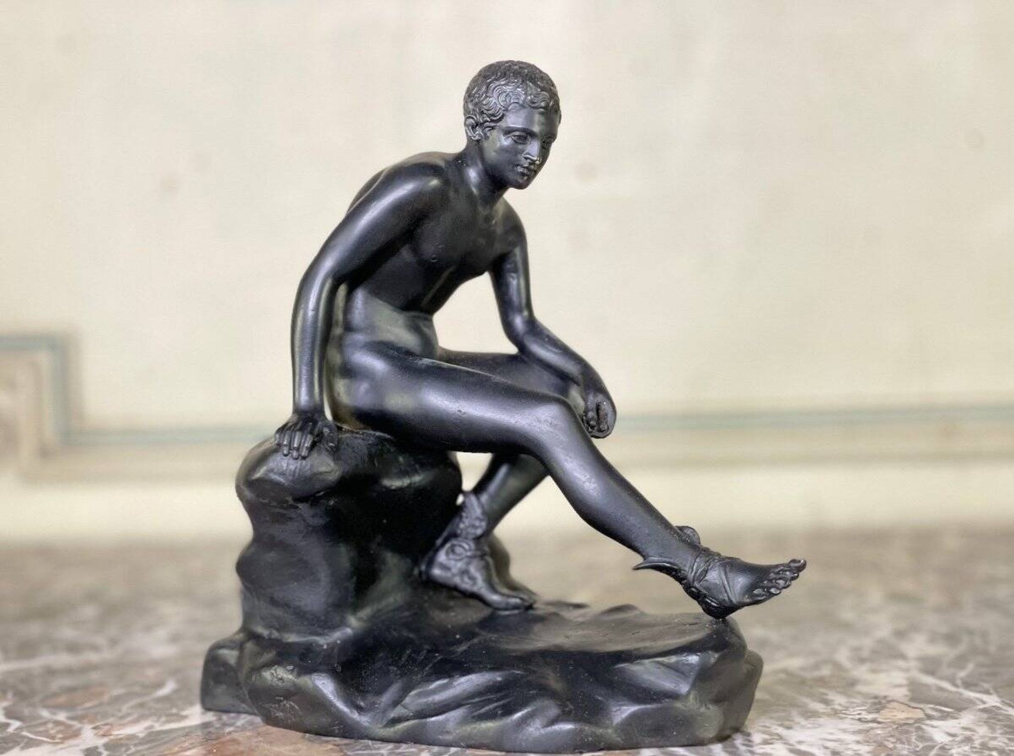 Hermès at rest, black patinated bronze after the antique.