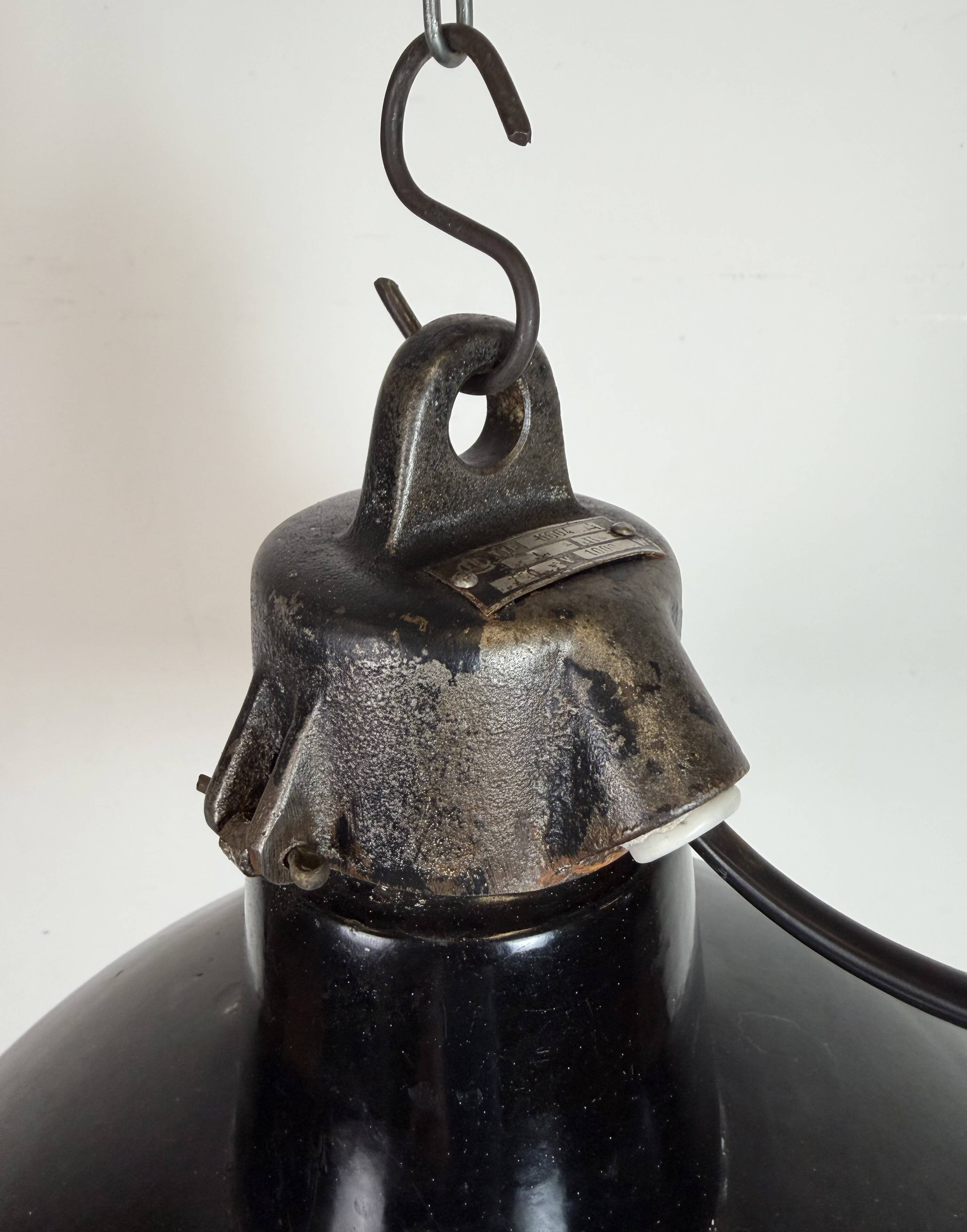Industrial Black Enamel Factory Lamp with Cast Iron Top, 1950s
