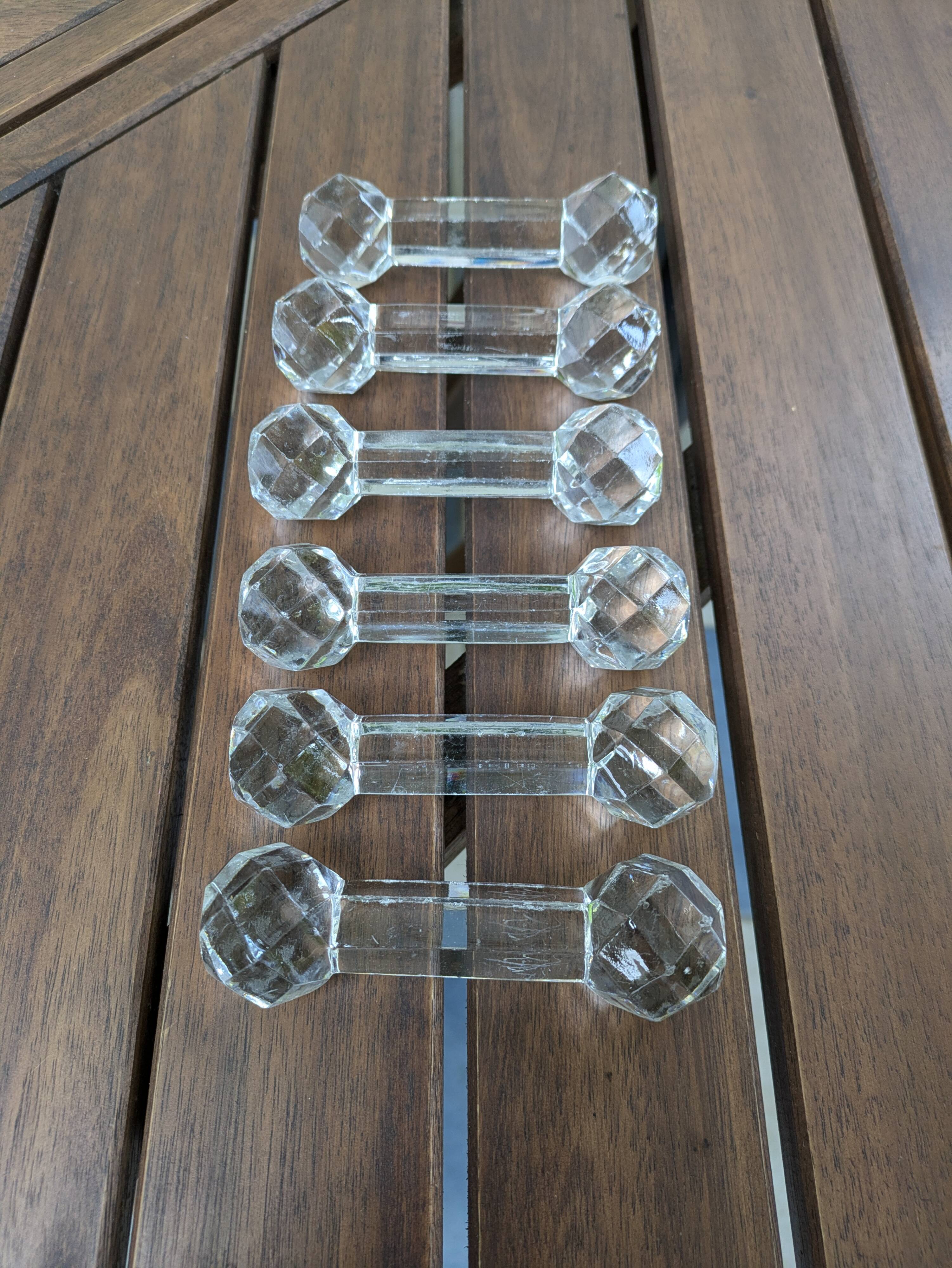 Set of 6 Antique Diamond Point Glass or Crystal Knife Rests