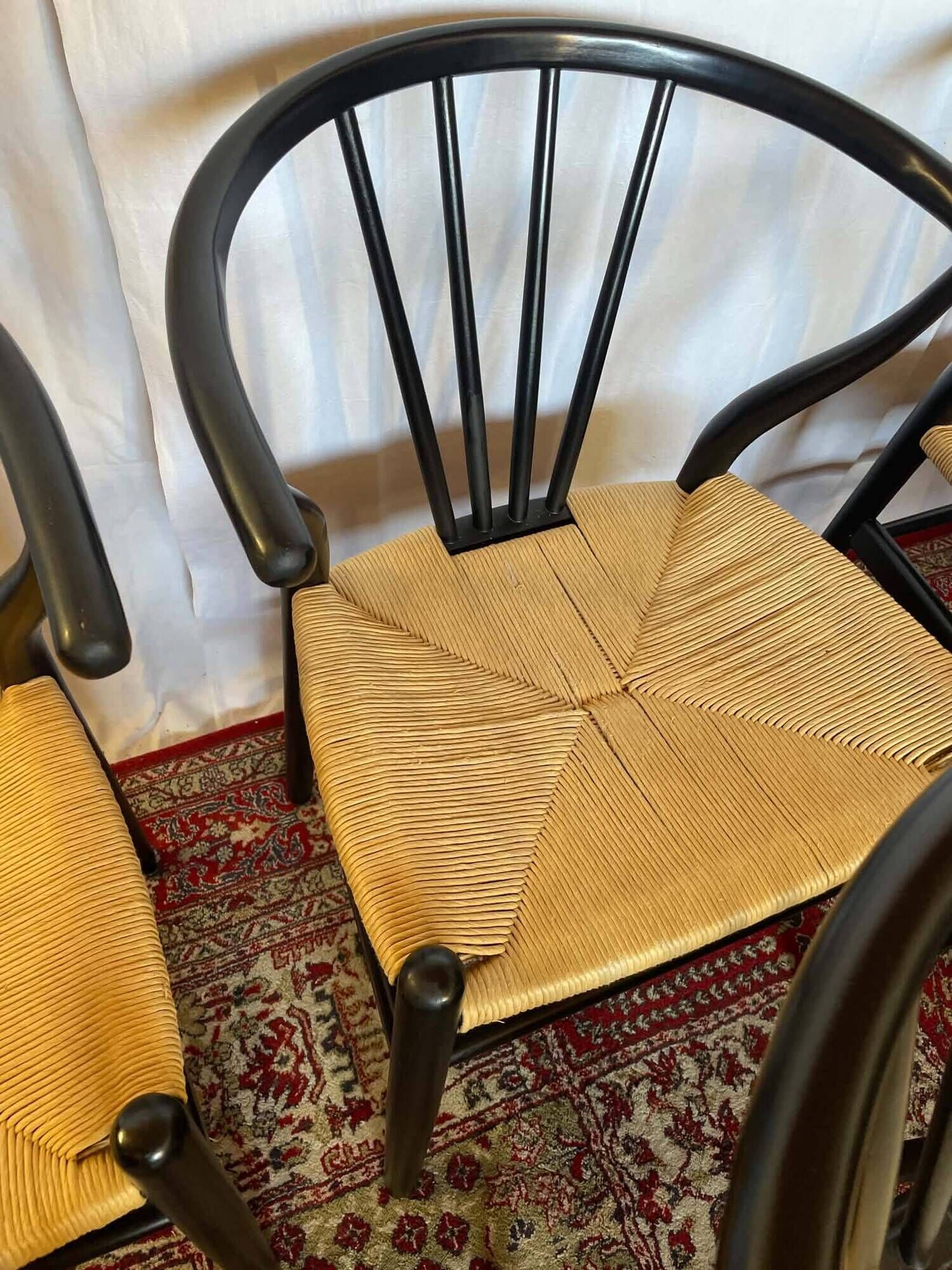Set of 6 black wooden chairs with straw seats – Bistro style