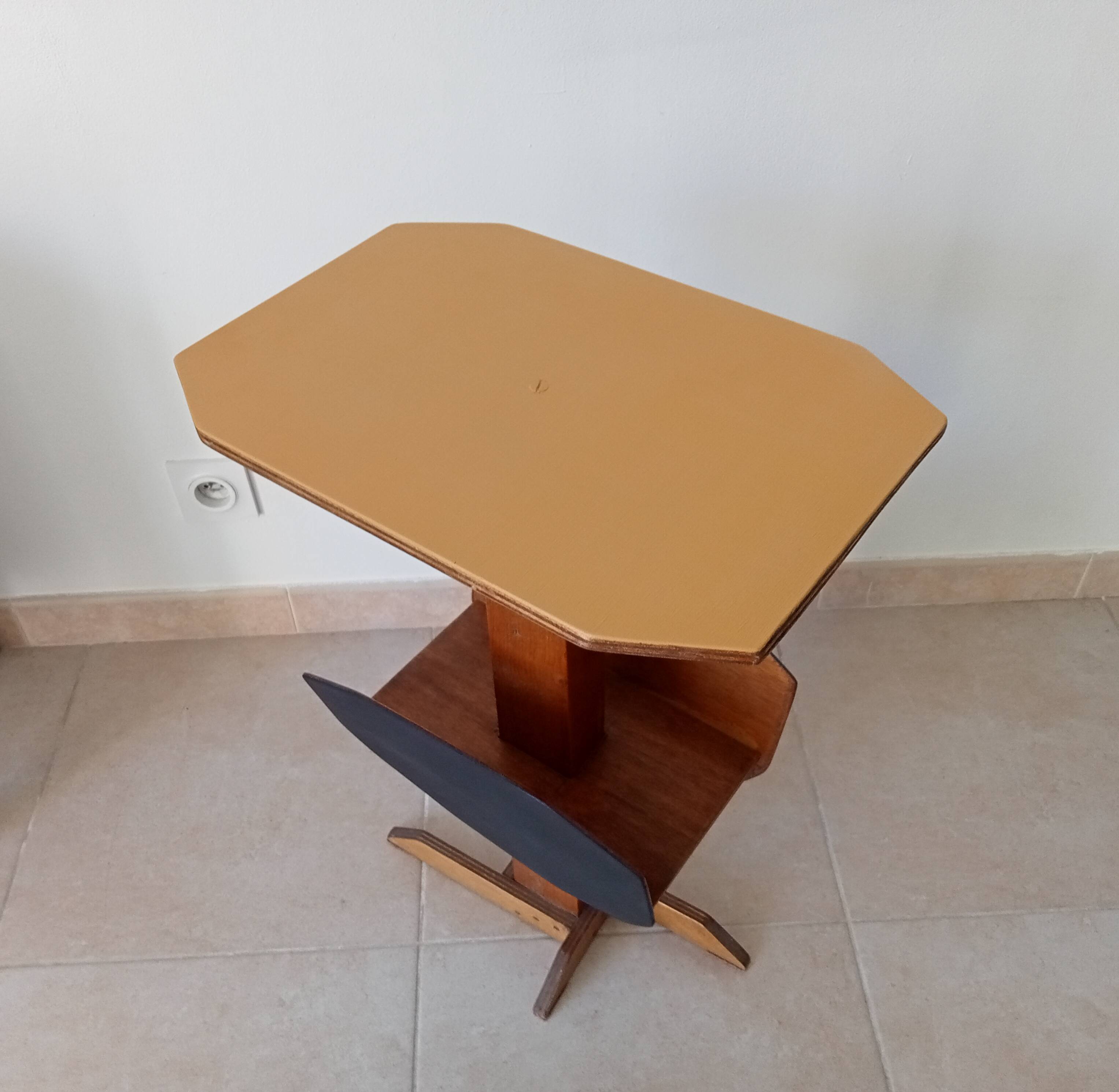 Vintage folk art magazine rack side table