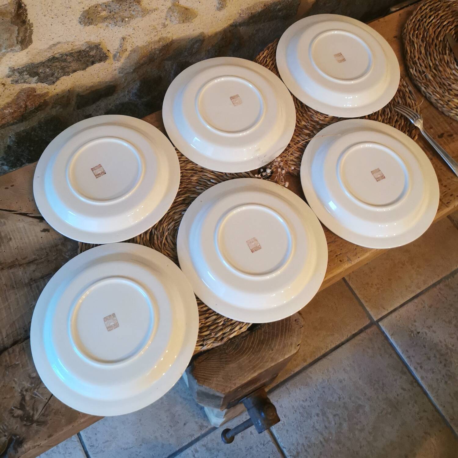 Vintage nesting dinner plates by Michel Hamon, Gien Prisunic