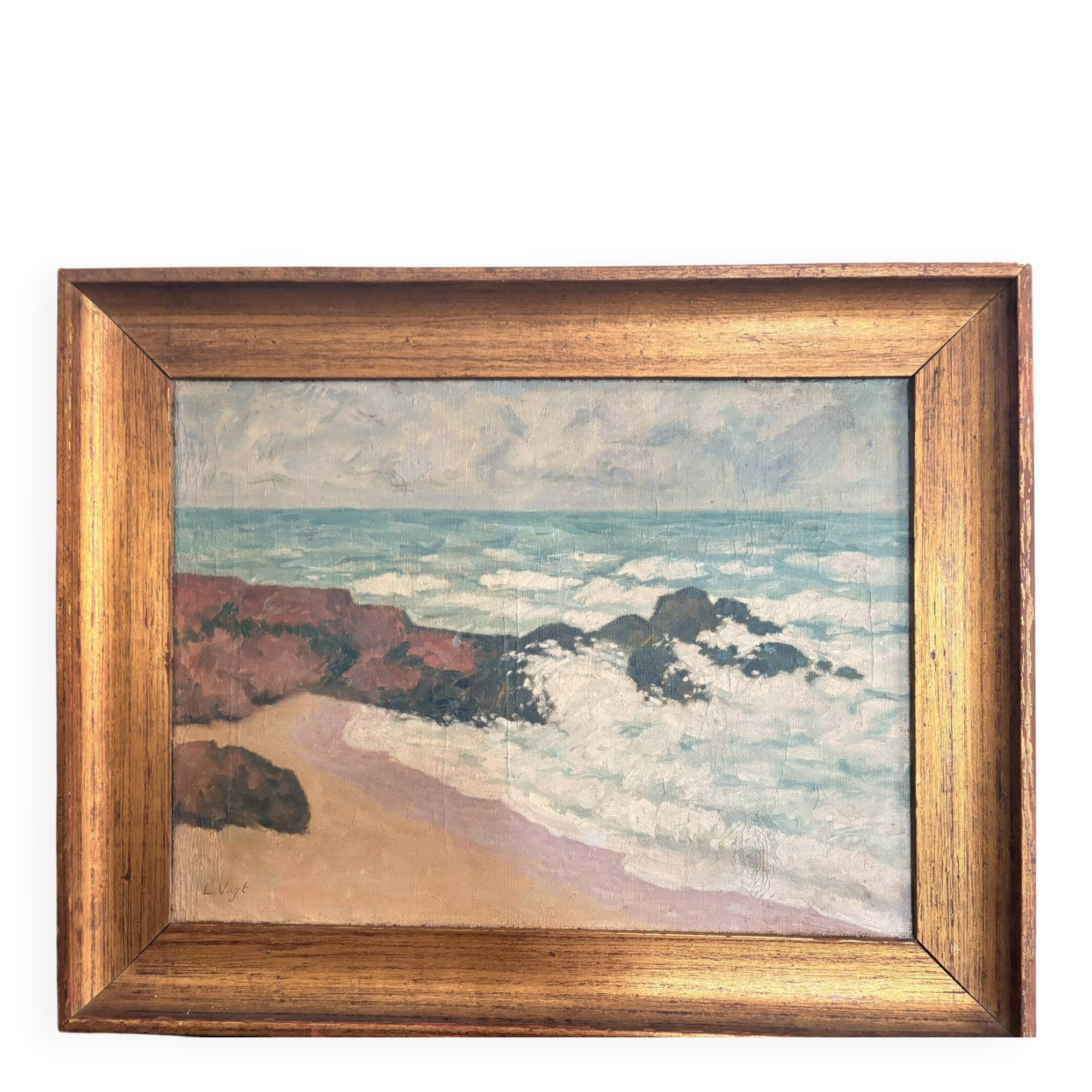 Table Oil Canvas Marine Sea Waves Lucien Vogt Painting Landscape Coast