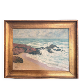 Tableau Huile Toile Marine Mer Vagues Lucien Vogt Peinture Paysage Côte