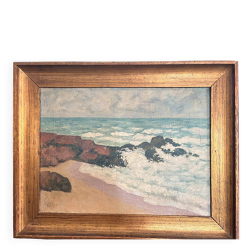 Table Oil Canvas Marine Sea Waves Lucien Vogt Painting Landscape Coast