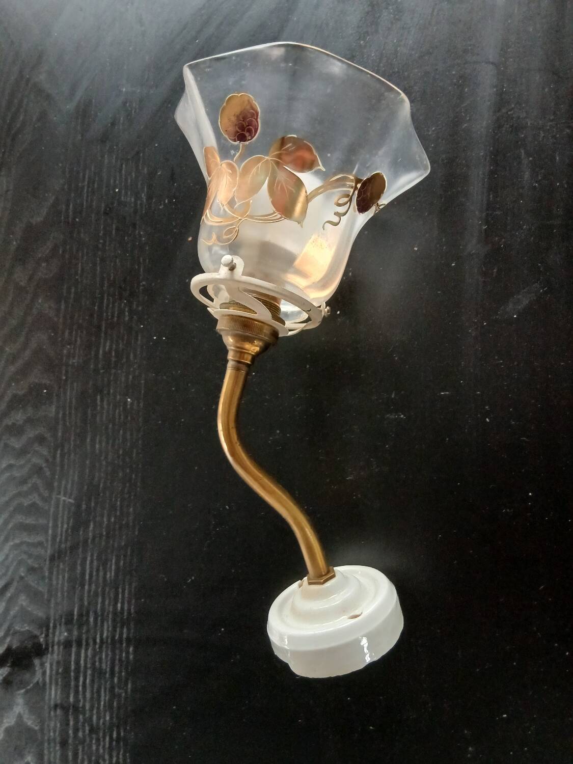 Elbow Wall Lamp Porcelain Tulip Gold with Flowers