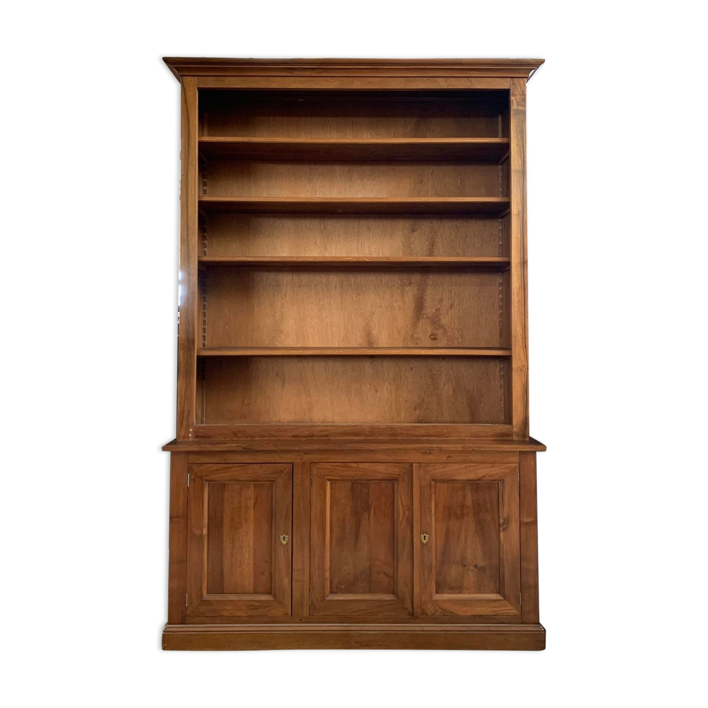 Bibus bookcase of walnut parquet with blonde patina