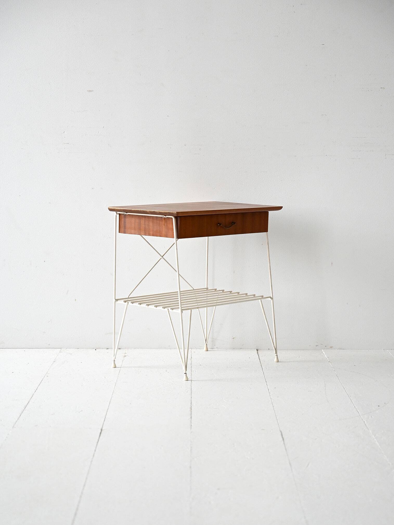 Table de chevet scandinave en métal et acajou, années 1960