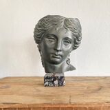 Greek head in patinated plaster with marble base