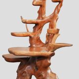 Modern Rustic Adirondack Planter & Pedestal – Organic Wood Art with 3 Shelv