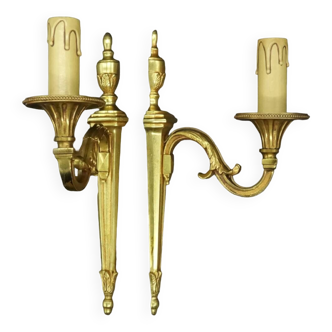 Pair of 1-light louis xvi style wall lights from lucien gau, paris - bronze