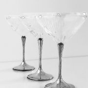 Art Deco Champagne Glasses Set of 3, Sterling Silver & Cut Glass