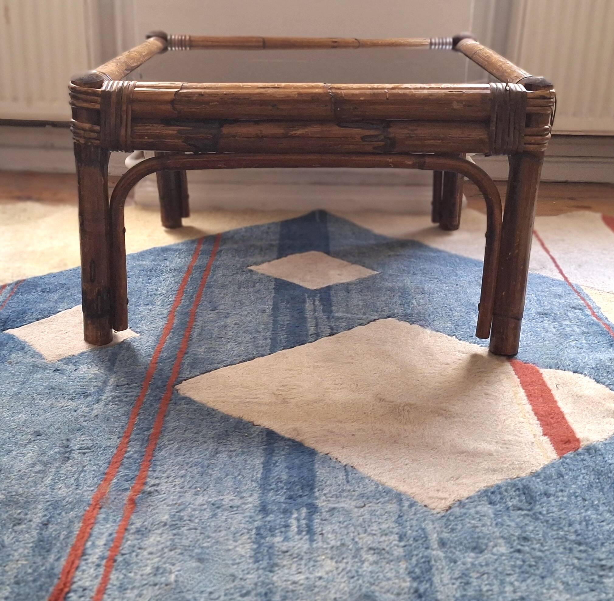 Bamboo and smoked glass coffee table,1960s