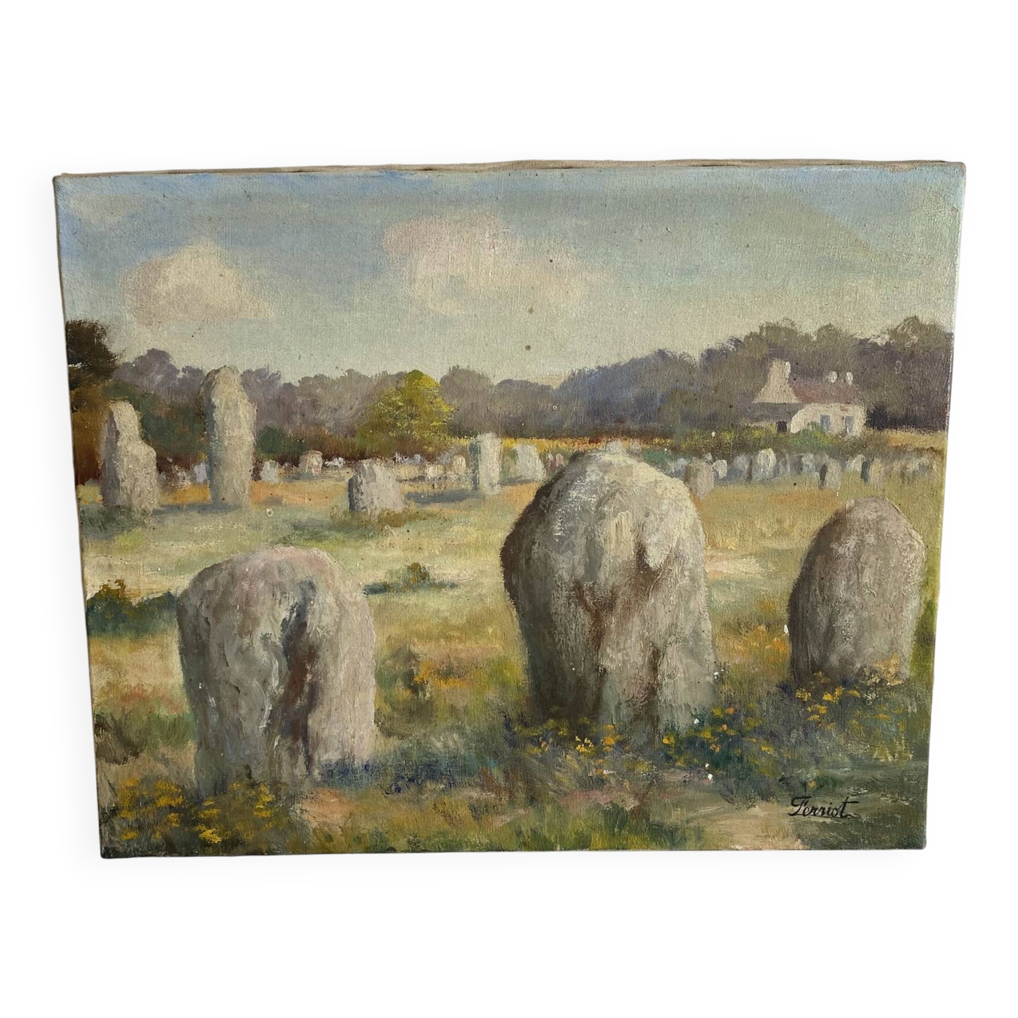 Huile sur toile paysage de Bretagne  Lucien Ferriot , Dolmens
