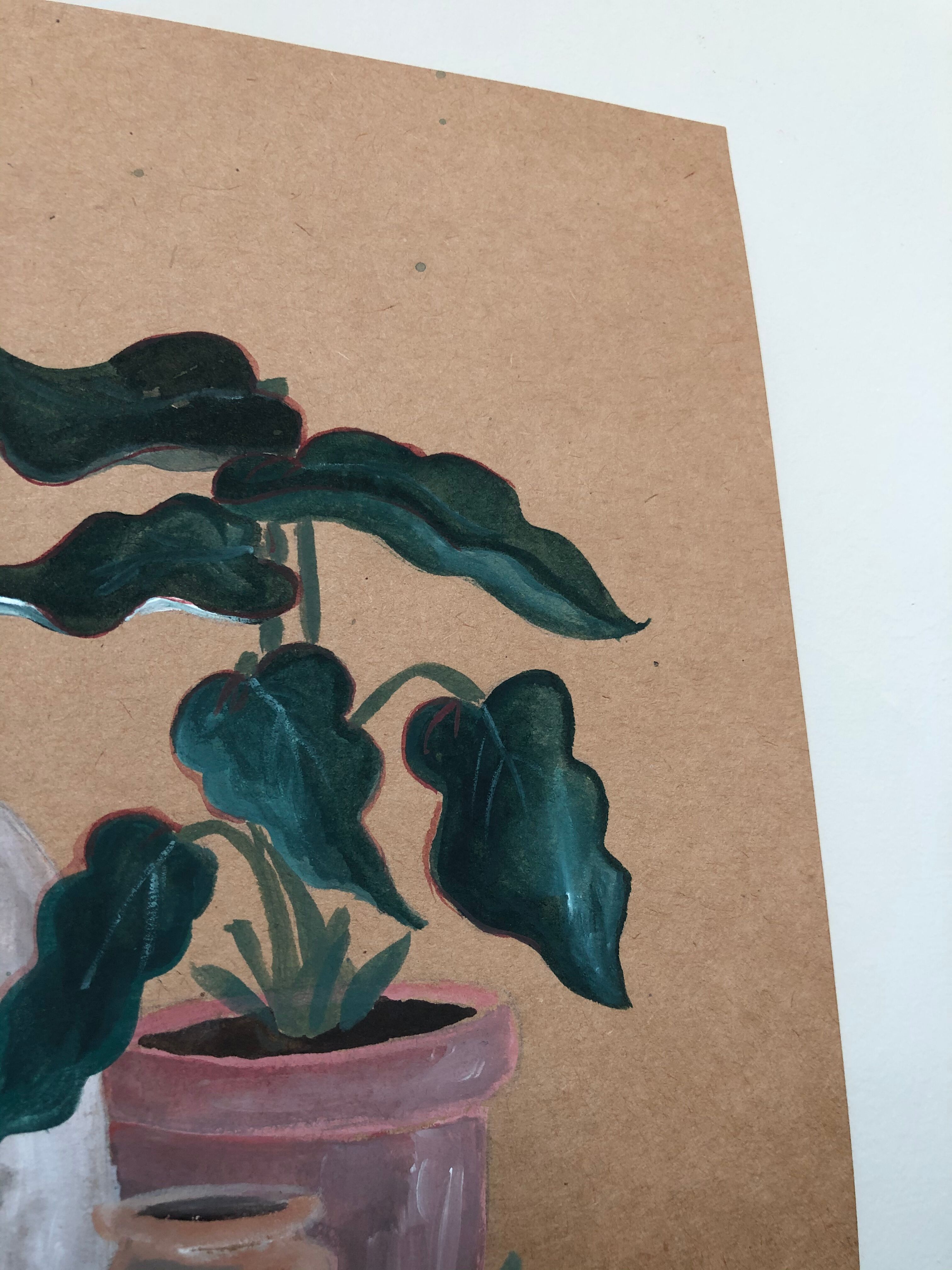 Painting A4 Pottery and green plants