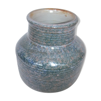 Vase boule céramique signée Jean pierre Gasnier dit Pierg Bleu vert rose