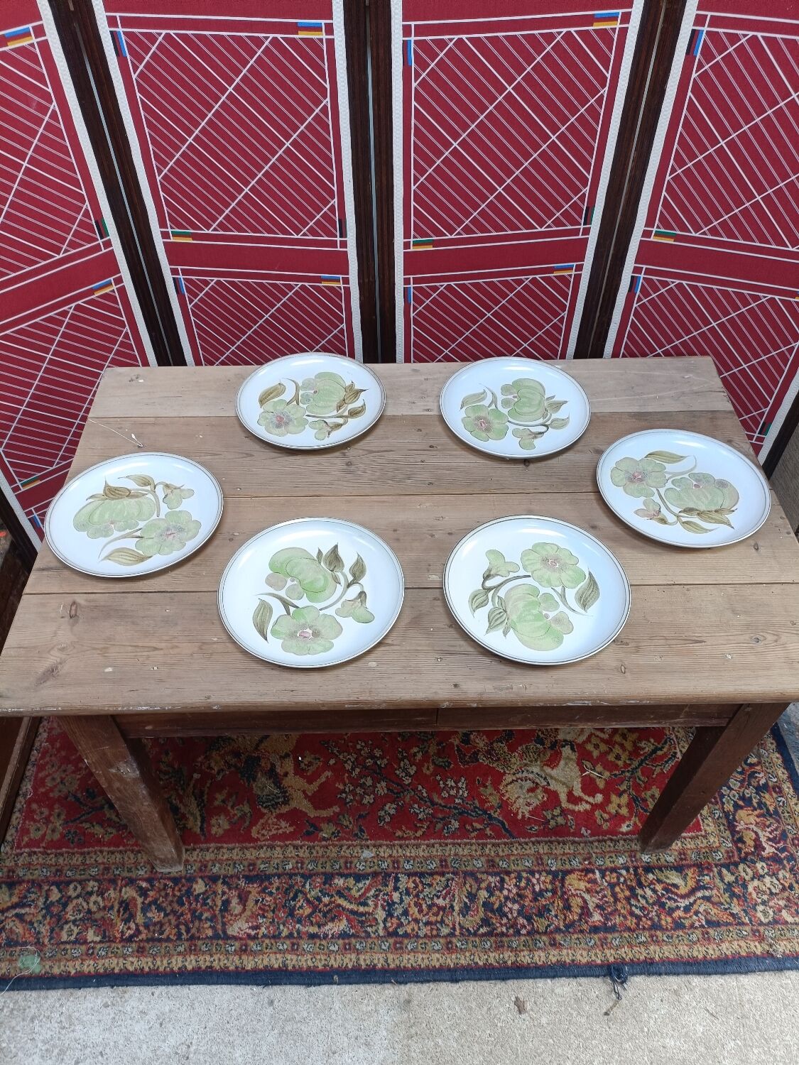 Ancienne table de ferme, 6 couverts et 2 tiroirs