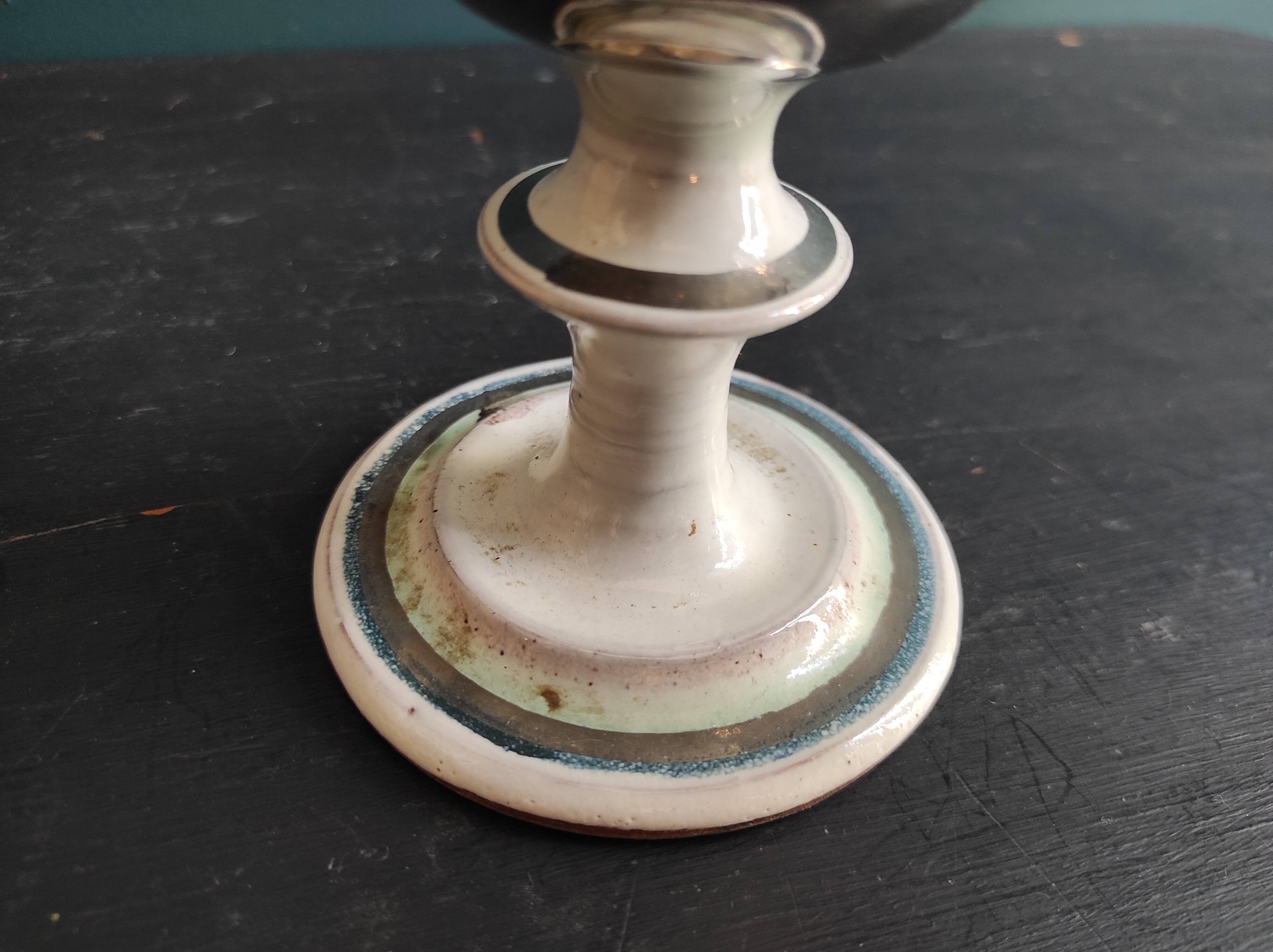 Set of 2 large ceramic glasses in blue and silver