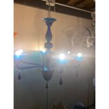 Glass Chandelier in Blue Lattimo Color