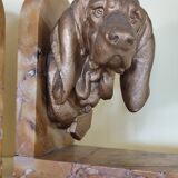Pair of dog head bookends in spelter on marble slab, signed Lecourtier - sculptures