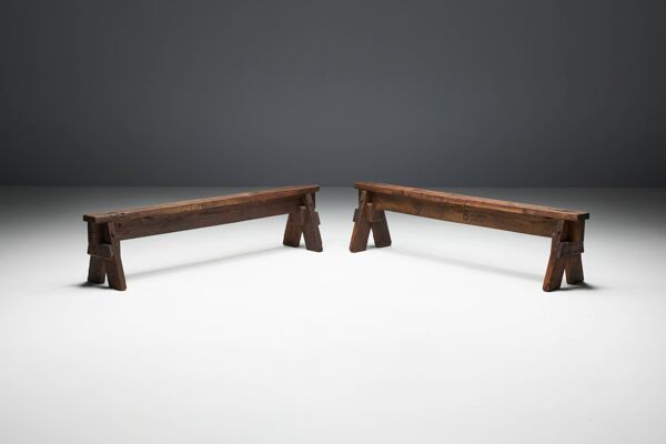 Bancs d'Art Populaire Brutaliste, France, 19ème Siècle