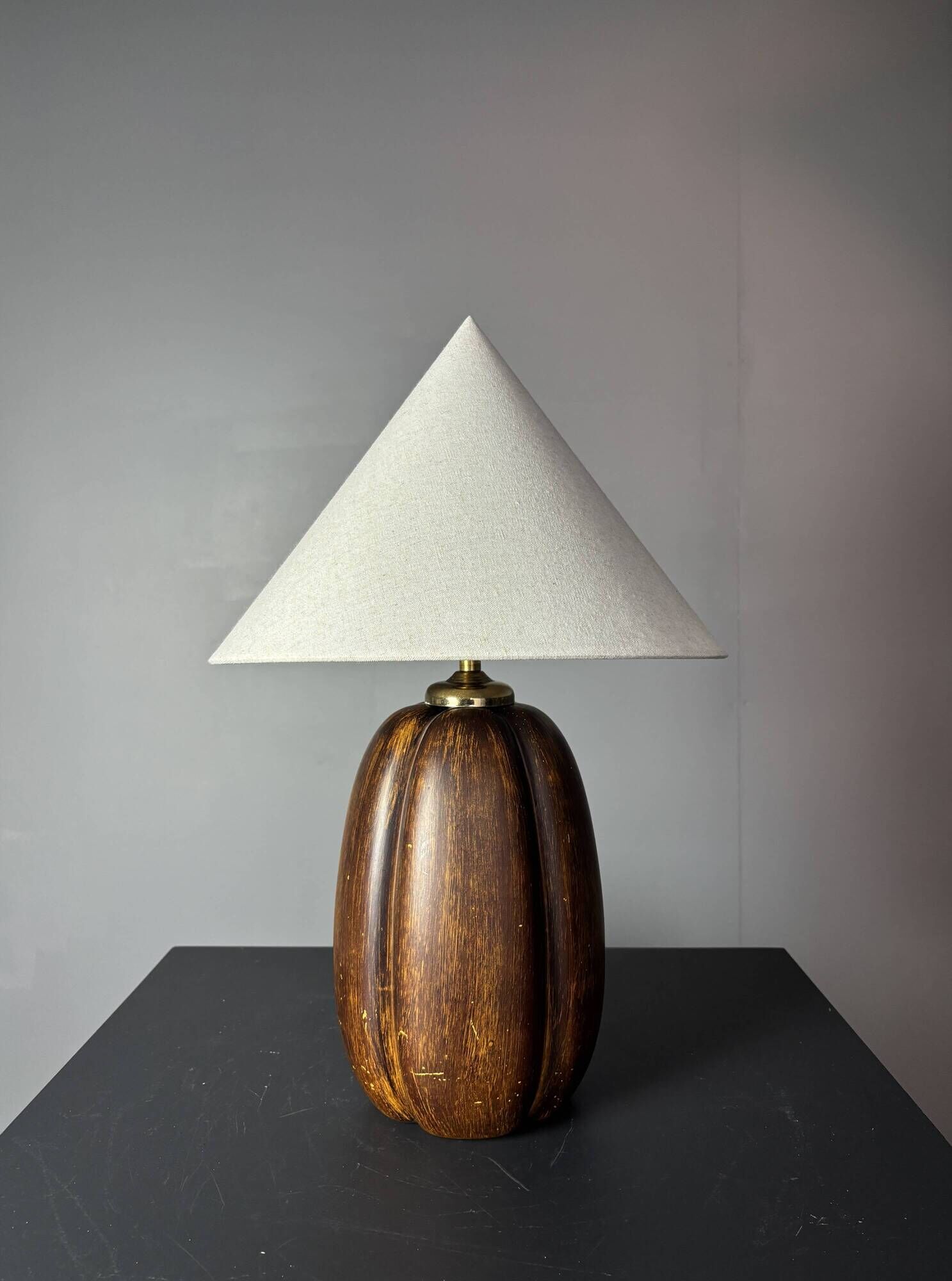 Midcentury faux bois ceramic Coco de Mer table lamp, 1970s