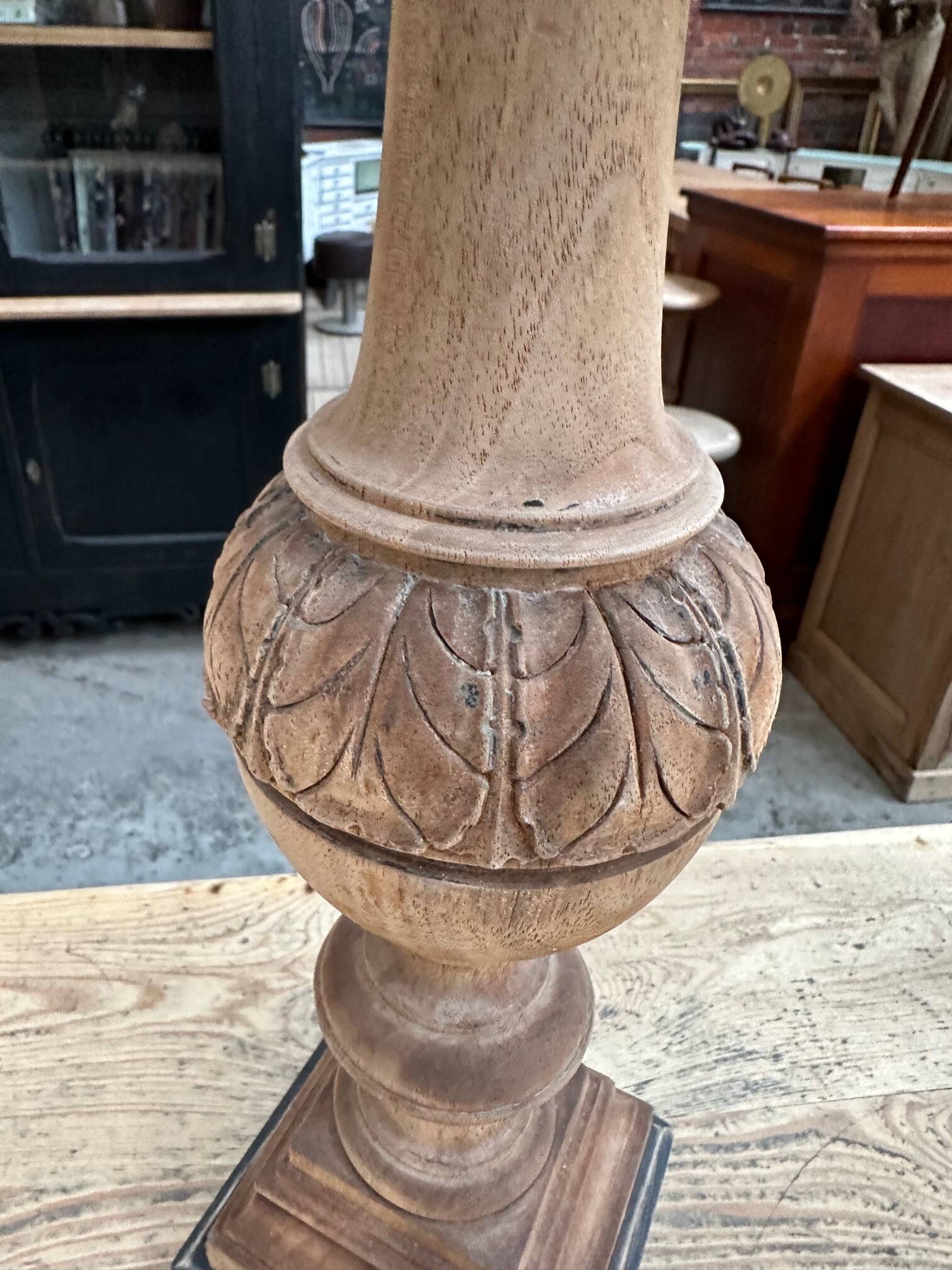 Pair of wooden base lamps