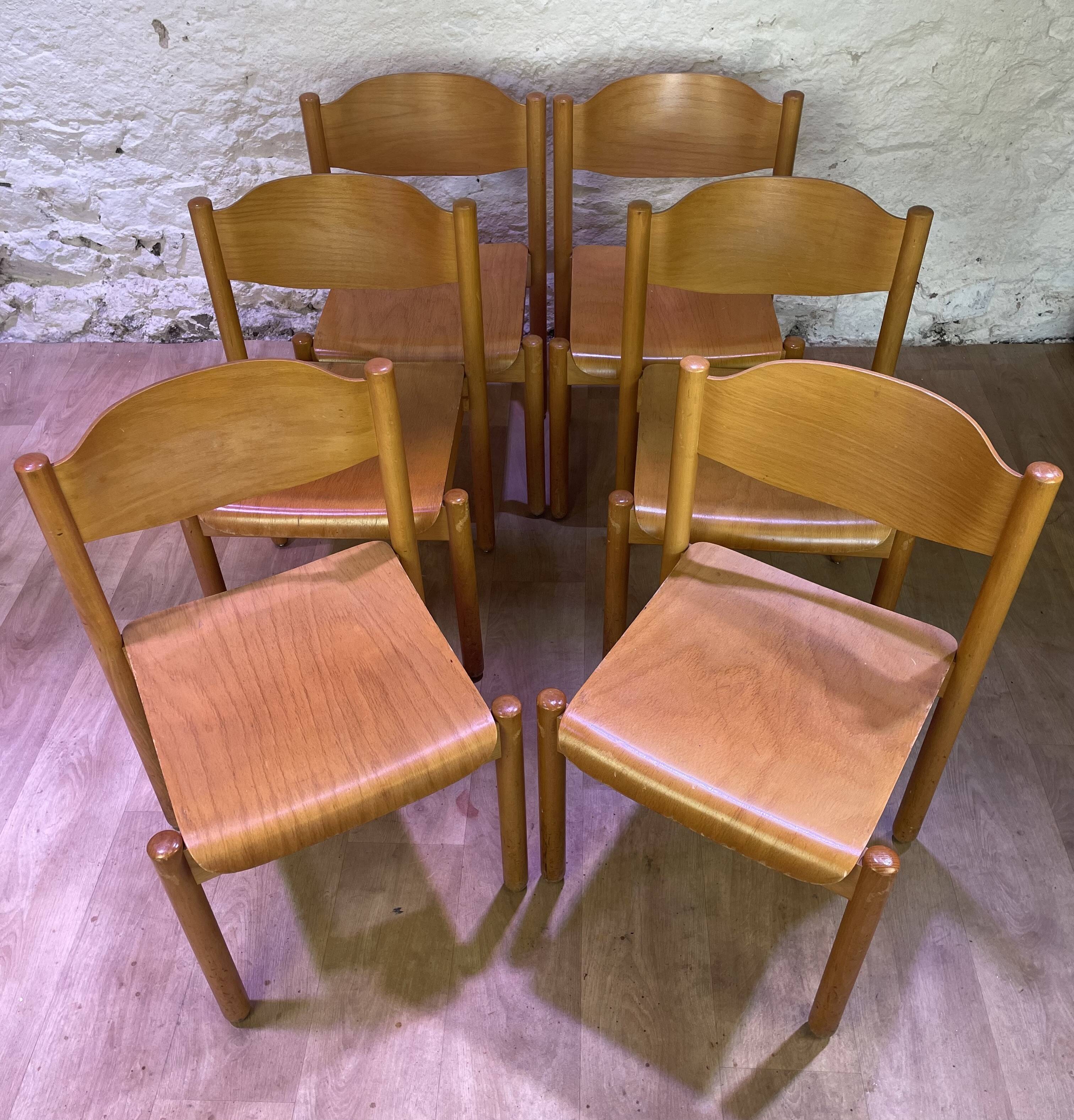 Set of 6 stackable vintage wooden chairs