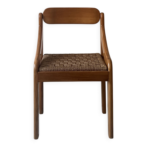 Chaise scandinave vintage en orme et corde tressée, design 1950