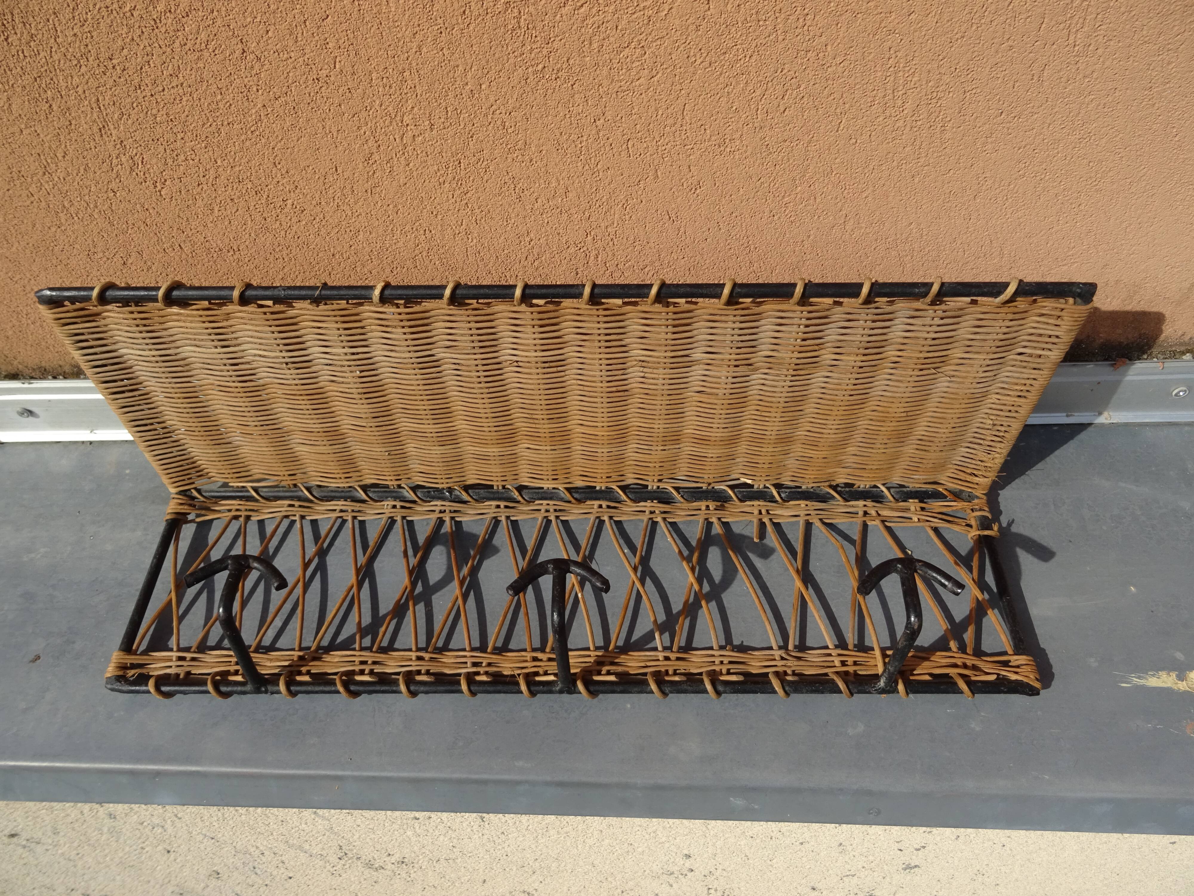 Ferotin coat rack in wicker and metal from the 60s vintage