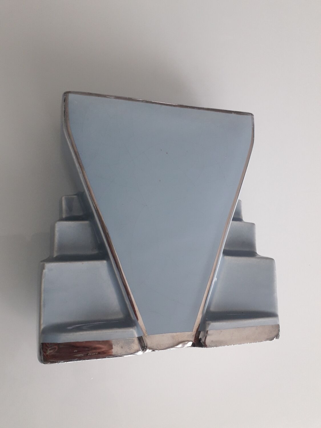 Art deco vase in sky blue and silver ceramics