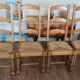 4 chaises dossier haut paillées en bois massif clair style rustique