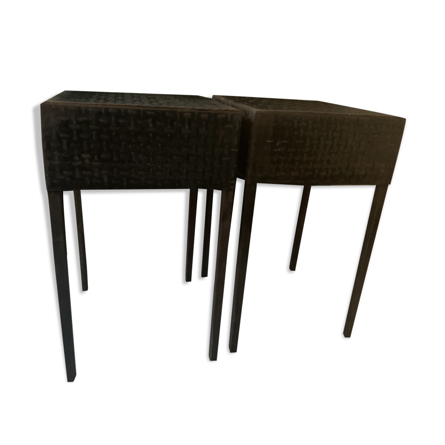 Pair of vintage industrial metal side tables