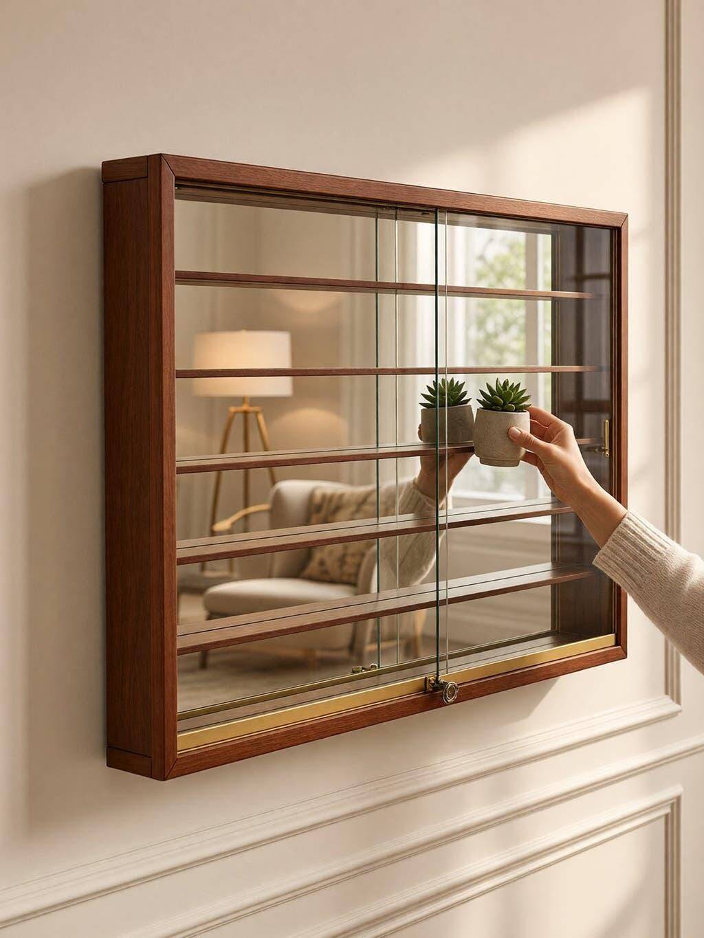 Vintage shallow wooden display shelf/wall support.