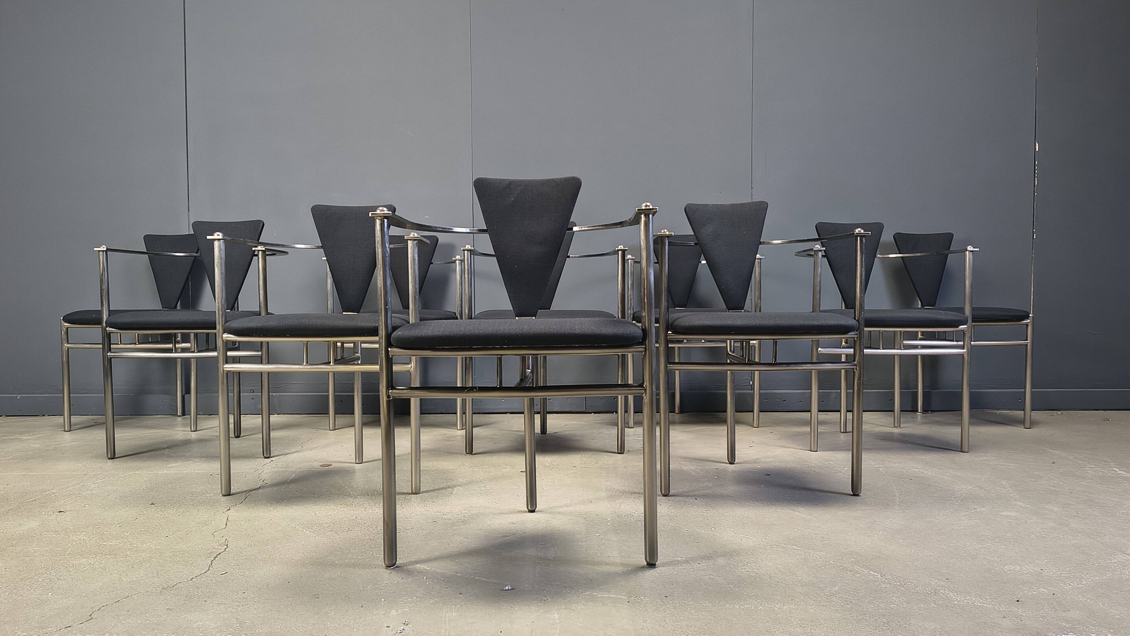 10 chaises de salle à manger postmodernes par Belgochrom, années 1980