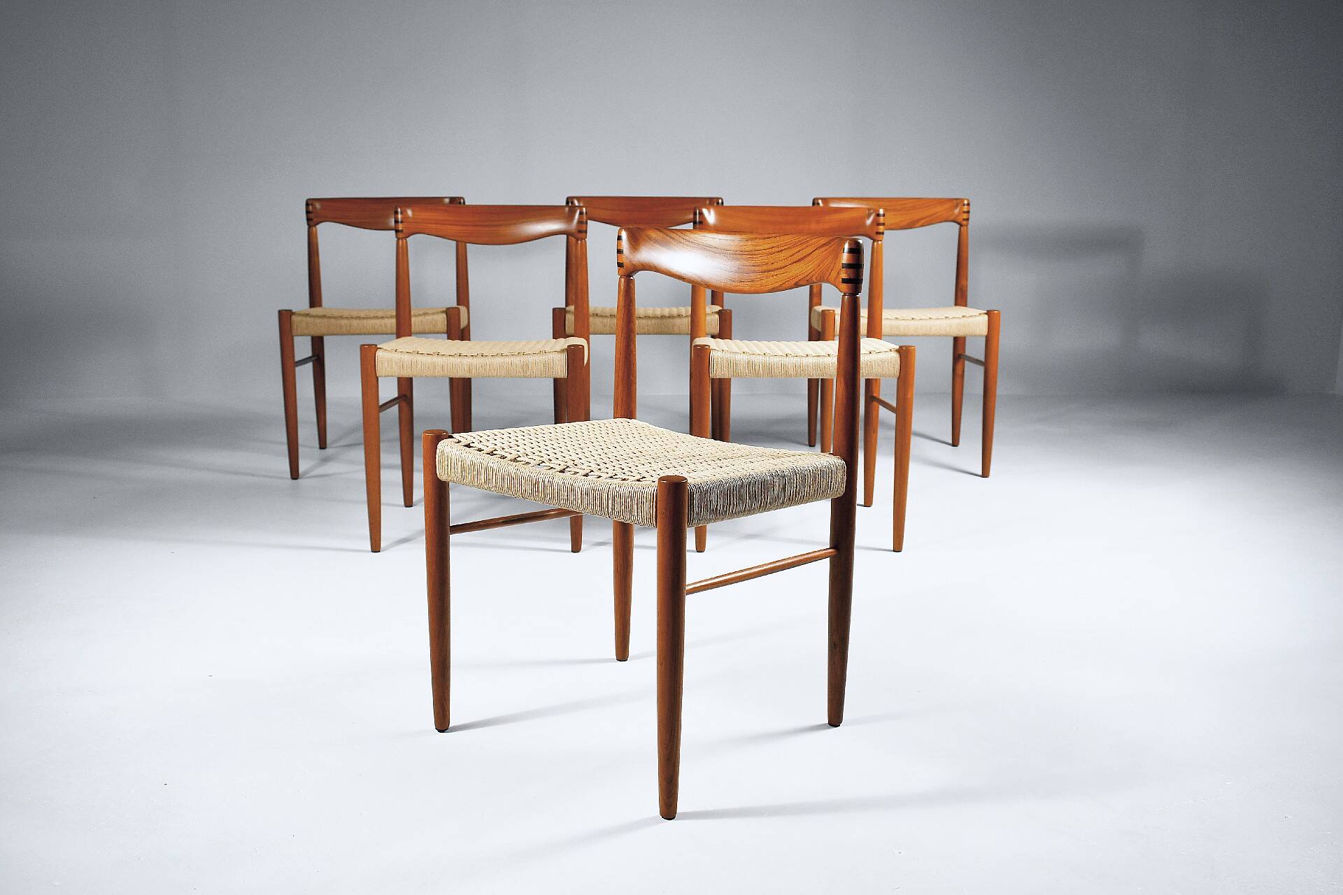 6 wood and rope chairs by Henry Klein for Bramin, 1960s